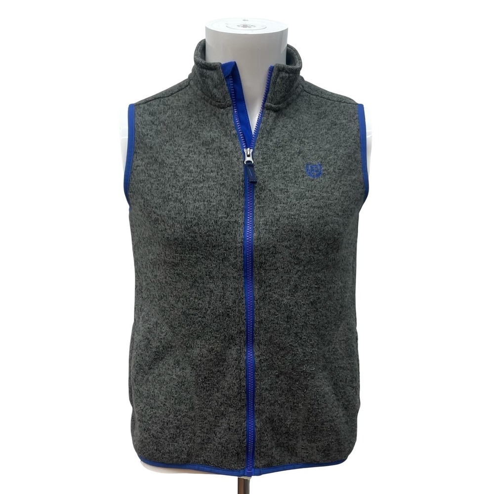Youth Fleece Vest Chaps Gray Blue Full‎ Zip Sleeveless Jacket Boys L